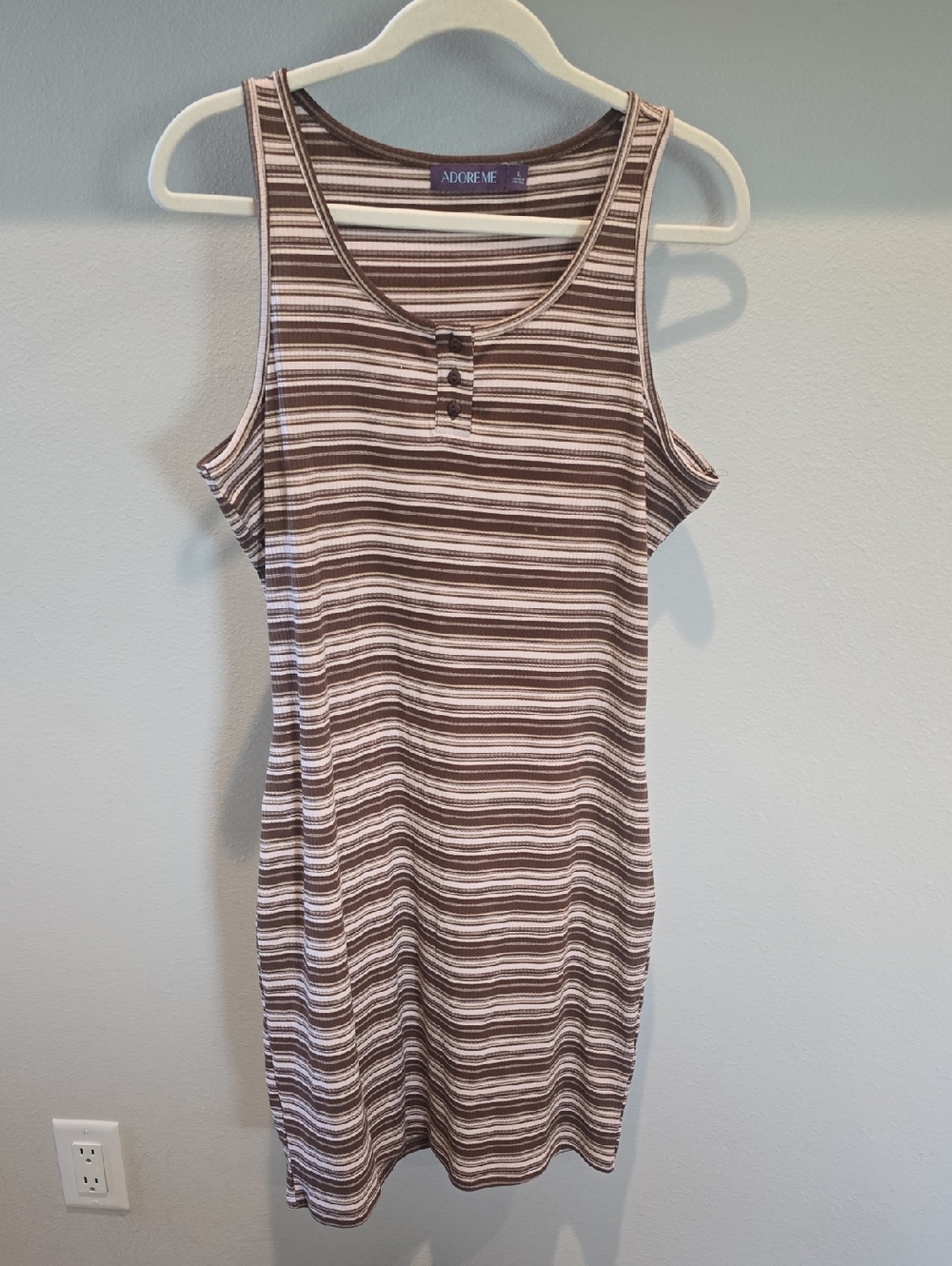 Adore Me Brown & Cream Striped Tank Dress, Large